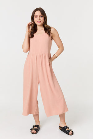 Pink | Relaxed Sleeveless Wide Crop Jumpsuit

