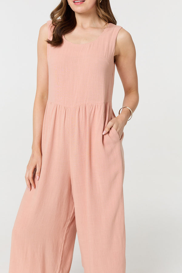 Pink | Relaxed Sleeveless Wide Crop Jumpsuit

