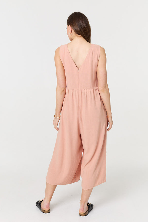 Pink | Relaxed Sleeveless Wide Crop Jumpsuit
