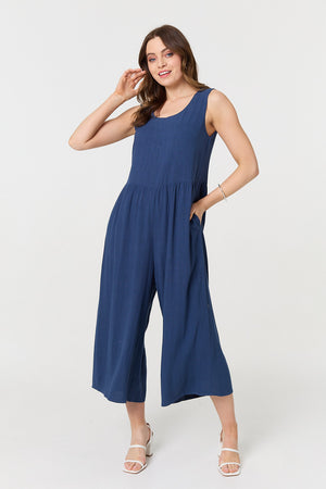 Indigo | Relaxed Sleeveless Wide Crop Jumpsuit
