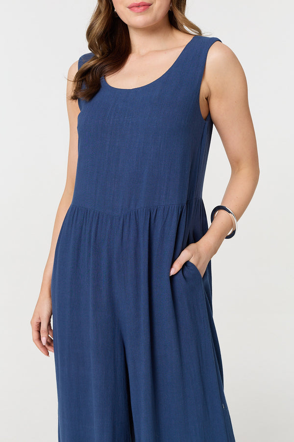 Indigo | Relaxed Sleeveless Wide Crop Jumpsuit
