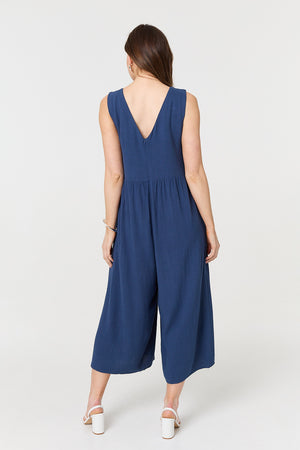 Indigo | Relaxed Sleeveless Wide Crop Jumpsuit
