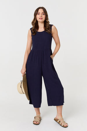 Navy | Relaxed Sleeveless Wide Crop Jumpsuit
