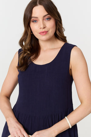 Navy | Relaxed Sleeveless Wide Crop Jumpsuit
