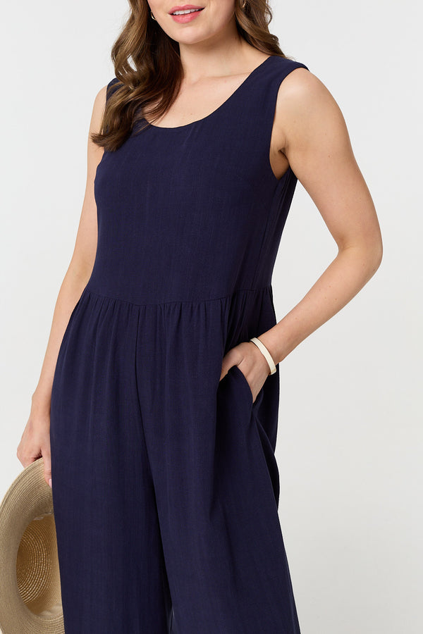 Navy | Relaxed Sleeveless Wide Crop Jumpsuit
