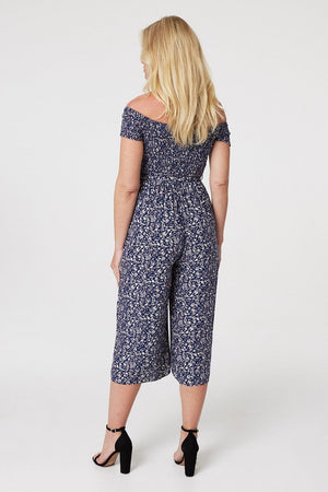 Navy | Ditsy Floral Smocked Jumpsuit