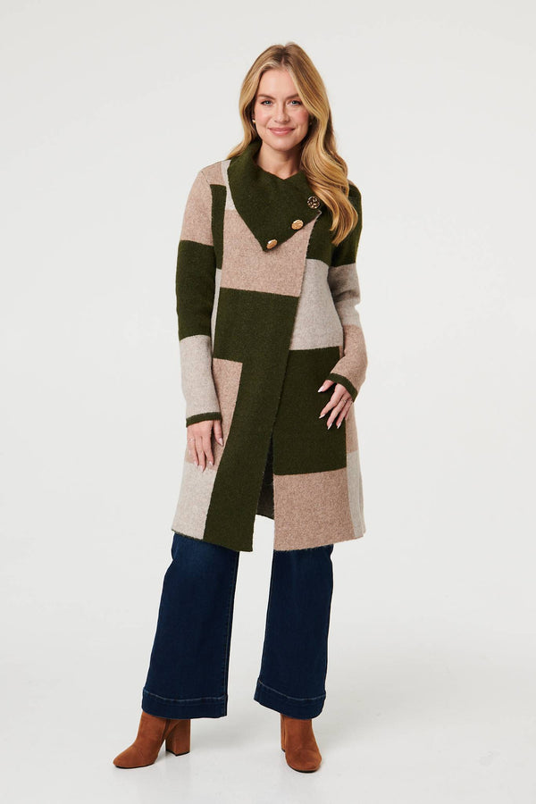Green | Colour Block Textured Longline Coatigan

