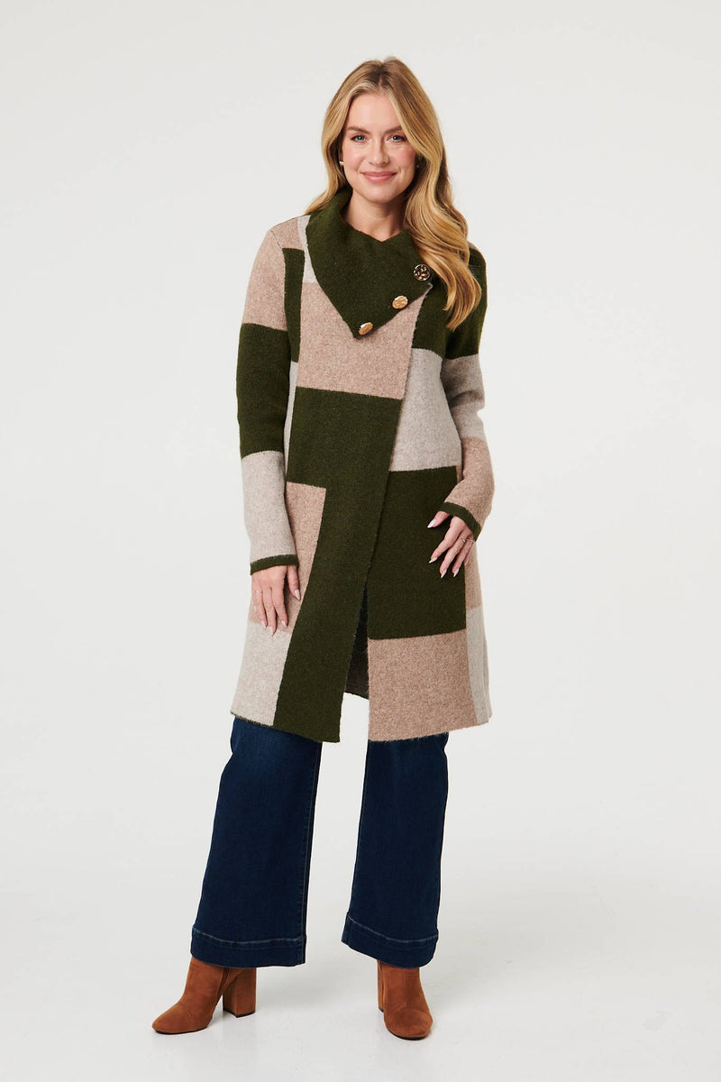 Green | Colour Block Textured Longline Coatigan
