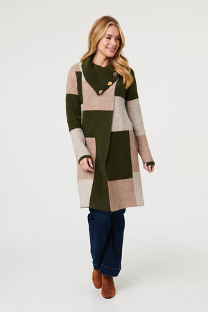 Green | Colour Block Textured Longline Coatigan
