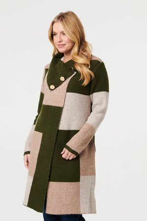 Green | Colour Block Textured Longline Coatigan
