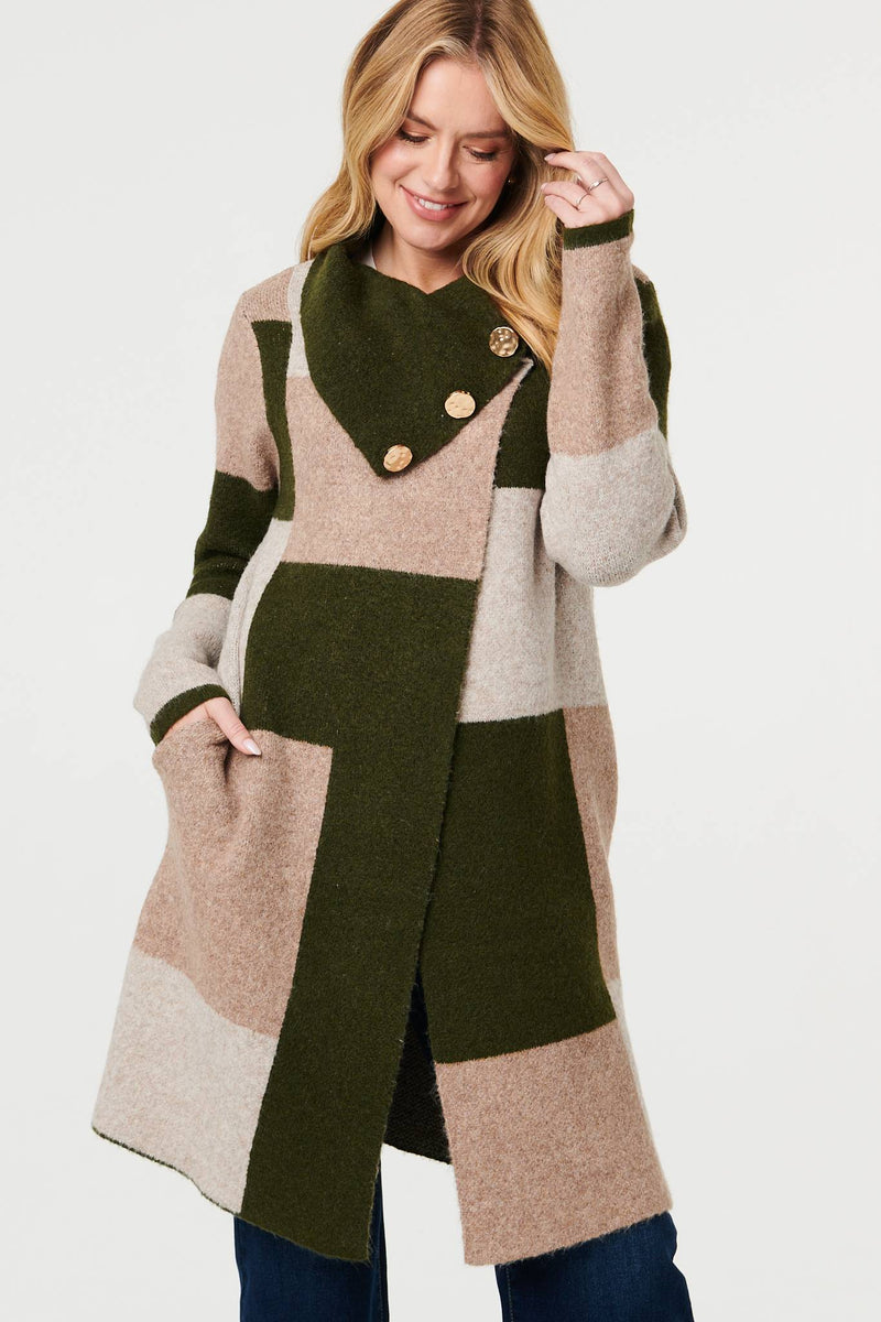 Green | Colour Block Textured Longline Coatigan
