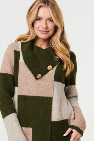 Green | Colour Block Textured Longline Coatigan
