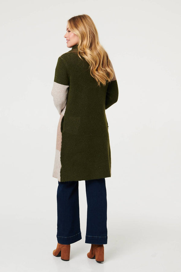 Green | Colour Block Textured Longline Coatigan
