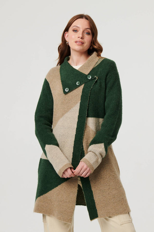 Green | Colour Block Textured Longline Coatigan
