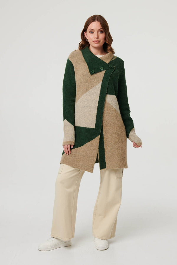 Green | Colour Block Textured Longline Coatigan
