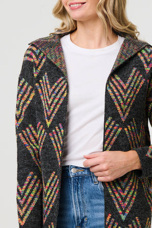 Grey | Abstract Print Longline Knitted Jacket
