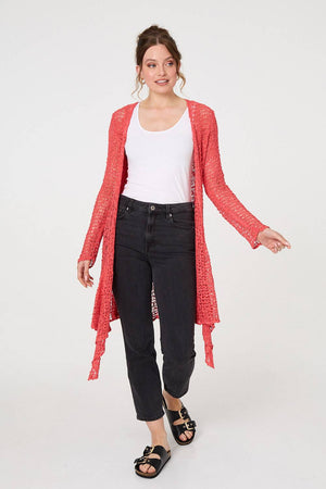 Coral | Crochet Knit Longline Waterfall Cardigan
