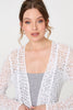 White | Crochet Knit Longline Waterfall Cardigan
