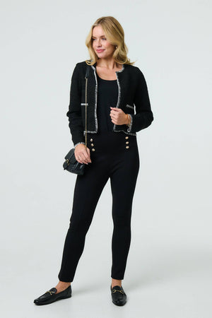 Black | Contrast Stitch Trim Cropped Jacket
