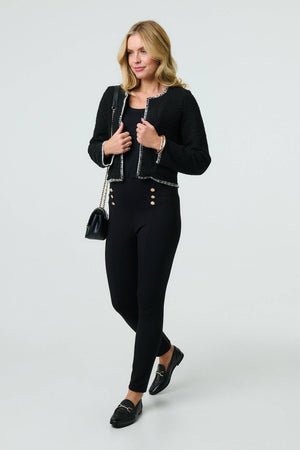 Black | Contrast Stitch Trim Cropped Jacket
