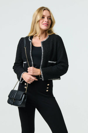 Black | Contrast Stitch Trim Cropped Jacket

