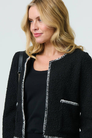 Black | Contrast Stitch Trim Cropped Jacket
