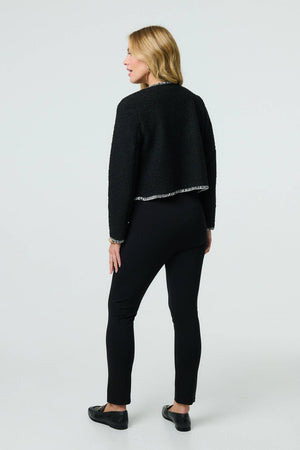 Black | Contrast Stitch Trim Cropped Jacket
