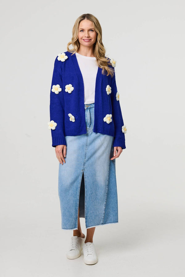 Blue | Floral Crochet Embellished Wrap Cardigan
