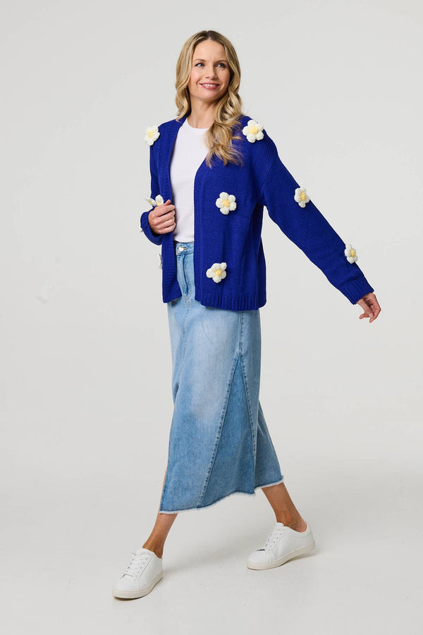 Blue | Floral Crochet Embellished Wrap Cardigan
