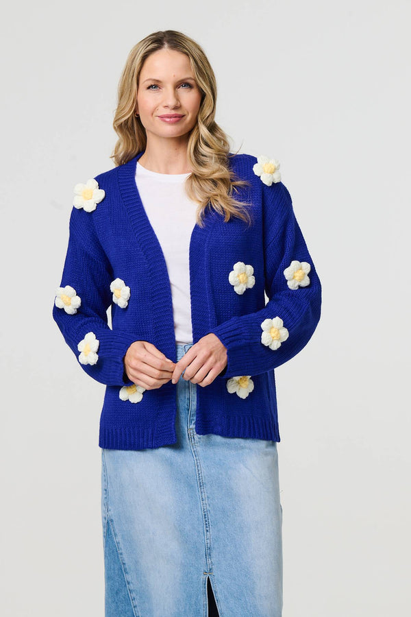 Blue | Floral Crochet Embellished Wrap Cardigan
