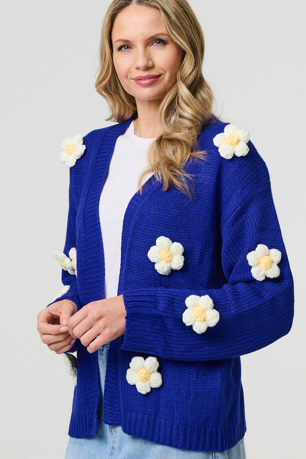 Blue | Floral Crochet Embellished Wrap Cardigan
