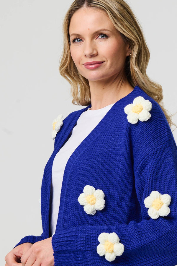 Blue | Floral Crochet Embellished Wrap Cardigan
