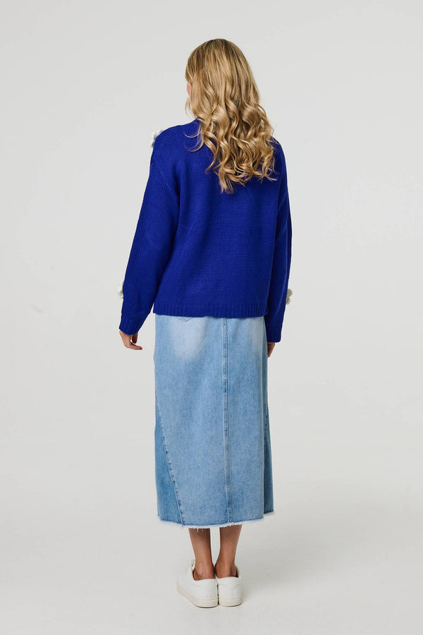 Blue | Floral Crochet Embellished Wrap Cardigan

