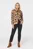 Brown | Animal Print Tie Front Cardigan
