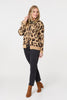 Brown | Animal Print Tie Front Cardigan
