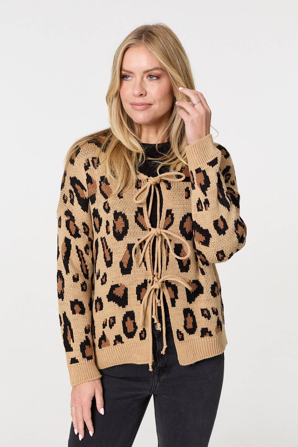 Animal Print Tie Front Cardigan Izabel London
