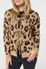 Brown | Animal Print Tie Front Cardigan
