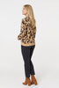 Brown | Animal Print Tie Front Cardigan
