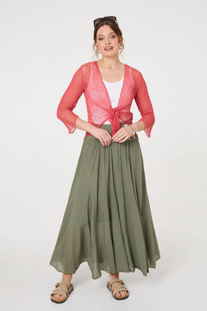 Coral | Sheer 3/4 Sleeve Open Front Cardigan
