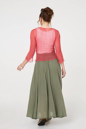 Coral | Sheer 3/4 Sleeve Open Front Cardigan
