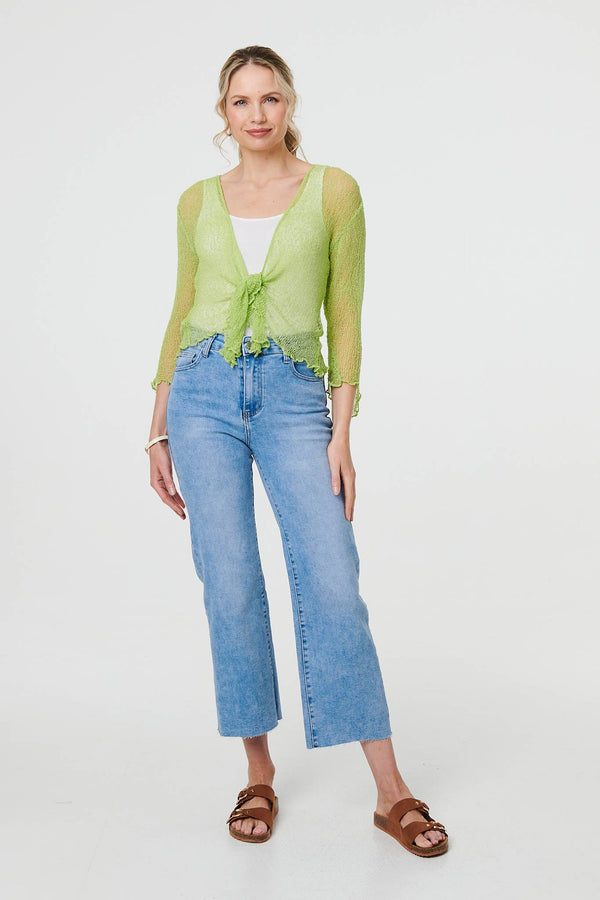 Light Green | Sheer 3/4 Sleeve Open Front Cardigan
