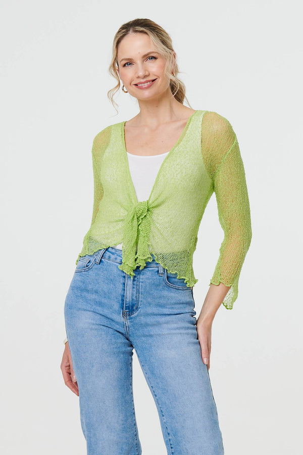 Light Green | Sheer 3/4 Sleeve Open Front Cardigan
