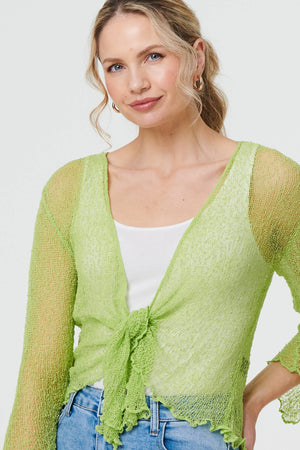 Light Green | Sheer 3/4 Sleeve Open Front Cardigan
