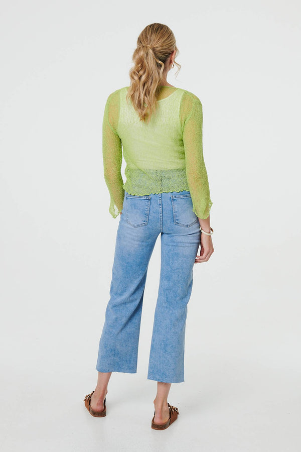 Light Green | Sheer 3/4 Sleeve Open Front Cardigan
