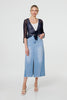 Navy | Sheer 3/4 Sleeve Open Front Cardigan
