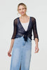 Navy | Sheer 3/4 Sleeve Open Front Cardigan
