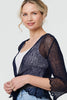 Navy | Sheer 3/4 Sleeve Open Front Cardigan
