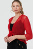 Red | Sheer 3/4 Sleeve Open Front Cardigan
