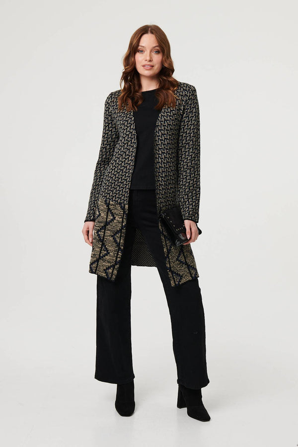 Navy | Geo Print Longline Open Front Jacket
