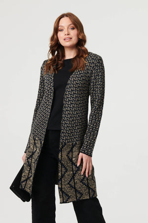 Navy | Geo Print Longline Open Front Jacket
